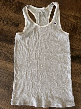 Champion Gray Ribbed Tank with White Trim